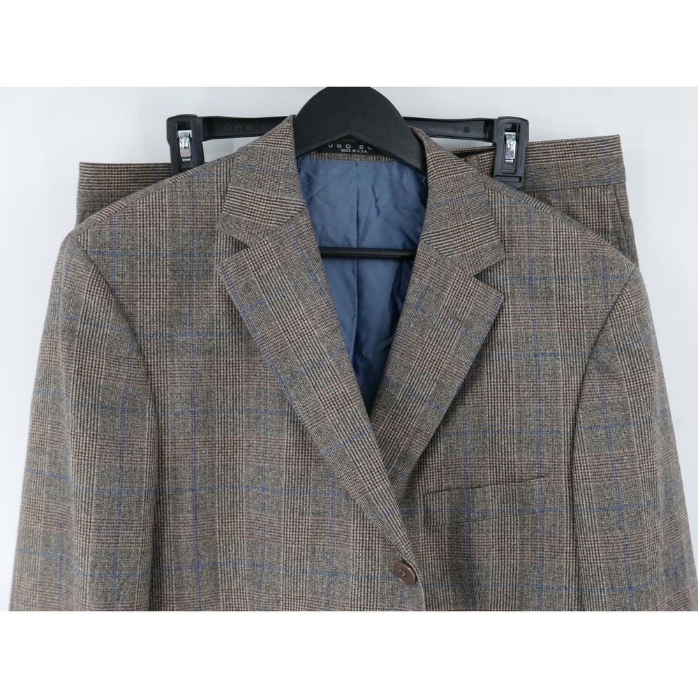 Hugo Boss Suit Brown Plaid Rossellini/Movie Wool Tweed USA 2 Piece 42R 36x33